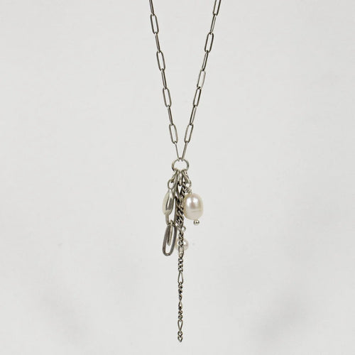 Silver Drop-Chain & Pearl Necklace