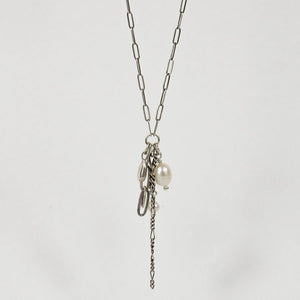 Silver Drop-Chain & Pearl Necklace