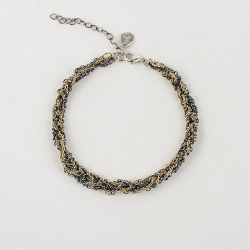 Crocheted Silver & Gold Mixed-Chain Bracelet