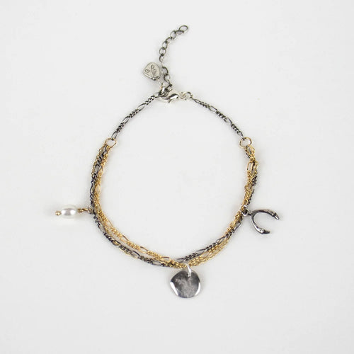 Silver & Gold Tangled-Chain Charm Bracelet