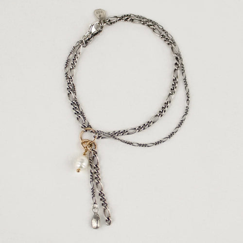 Seed & Pearl Asymmetrical Silver Bracelet