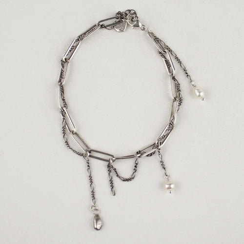 Seed & Pearl Tangled Chain Silver Bracelet