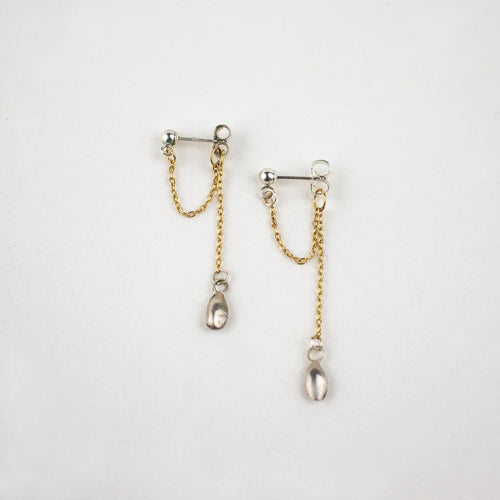 Silver Seed & Gold Chain Dangle Earrings