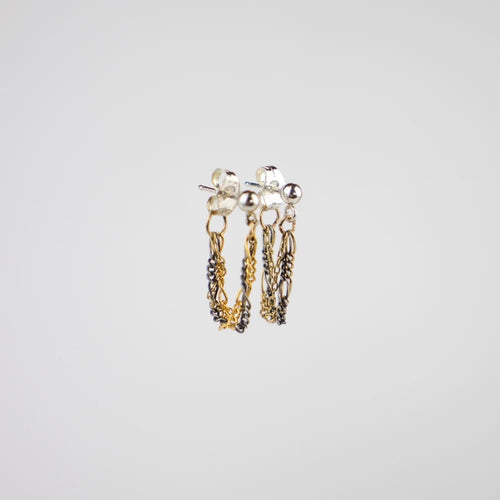 Silver & Gold Tangled Mixed-Chain Hoop Earrings