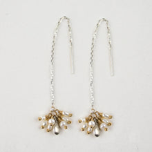 Load image into Gallery viewer, Silver Seed &amp; Pearl Cluster Threader Earrings