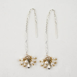 Silver Seed & Pearl Cluster Threader Earrings