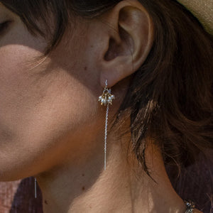 Silver Seed & Pearl Cluster Threader Earrings