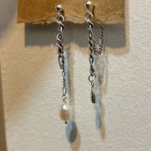 Load image into Gallery viewer, Silver Seed &amp; Pearl Mixed-Chain Earrings
