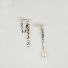 Load image into Gallery viewer, Silver Seed &amp; Pearl Mixed-Chain Earrings