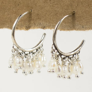 Pearl Fringe Silver Hoop Earrings