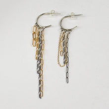 Load image into Gallery viewer, Silver &amp; Gold Mixed-Chain Hoop Earrings