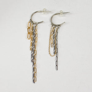 Silver & Gold Mixed-Chain Hoop Earrings