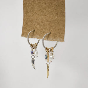 Mixed-Metal Claws & Pearls Silver Hoop Earrings