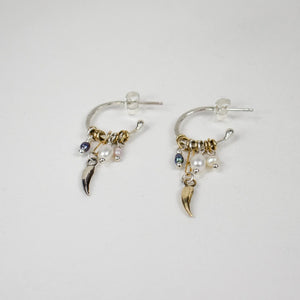 Mixed-Metal Claws & Pearls Silver Hoop Earrings