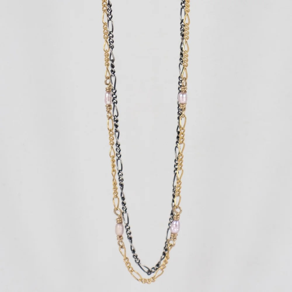 Double Hand-Beaded Figaro Chain Necklace