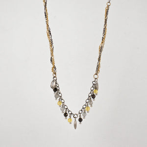 Silver Seed Tangled Gold & Silver Chain Beaded Fringe Necklace