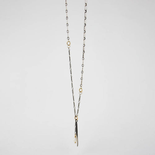 Silver Spike & Pearl Mixed-Chain Necklace