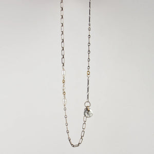 Silver Mixed-Chain Pearl & Rock Necklace