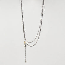 Load image into Gallery viewer, Asymmetrical Double Silver Chain Charm Necklace
