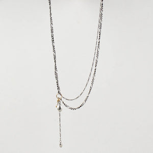 Asymmetrical Double Silver Chain Charm Necklace