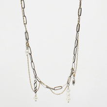 Load image into Gallery viewer, Gold &amp; Silver Tangled Chain Pearl Charm Necklace
